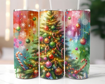 Christmas Tree Tumbler Wrap 20 oz Skinny Tumbler Sublimation Design, Straight Tumbler Wrap Digital Download, Christmas Tumbler Wrap