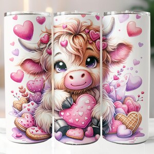 Highland Cow Valentine Cookie 20 oz Skinny Tumbler Sublimacja Design, Highland Cow Tumbler Wrap, Valentine Tumbler Wrap, Pobieranie cyfrowe