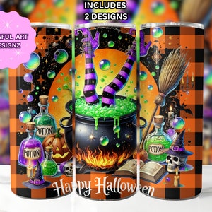 Witch Tumbler Wrap, 20 oz Skinny Tumbler Sublimation Design, Halloween Tumbler Wrap, Happy Halloween PNG, Cauldron Tumbler, Digital Download