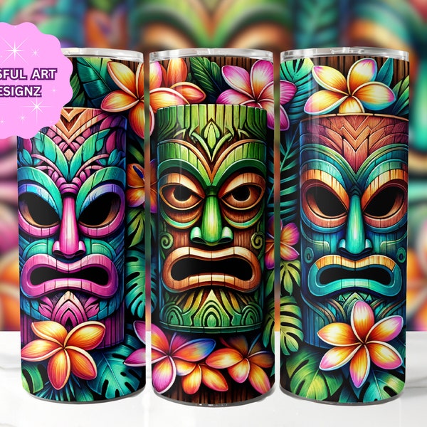 Tiki Tumbler Wrap 20 oz Skinny Tumbler Sublimation Design, Beach Tumbler Wrap, Tropical Tumbler, Hawaiian Tiki PNG, Digital Download