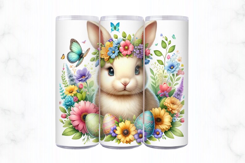 Cute Easter Bunny Tumbler Wrap, 20 oz Skinny Tumbler Sublimation Design, Easter Sublimation Design, Easter Tumbler Wrap, Instant Download image 3