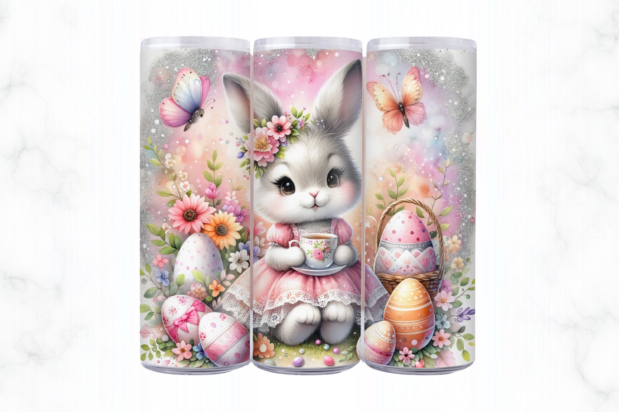 Easter Bunny Teacup 20 Oz Skinny Tumbler Sublimation Design, Easter ...