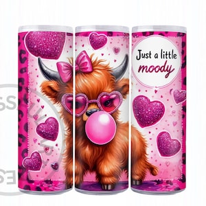 Moody Pink Highland Cow 20 Oz Skinny Tumbler Sublimation Design ...