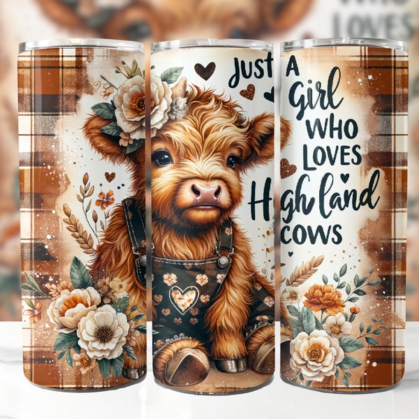 Just A Girl Who Loves Highland Cows 20 oz Skinny Tumbler Sublimation Design, Highland Cow Tumbler Wrap, Cow Tumbler Wrap, Digital Download