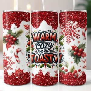 Envoltório aconchegante para copo de Natal 20 oz Design de sublimação para copo fino, Envoltório reto para copo PNG, Envoltório para copo de Natal, Download digital