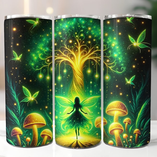 Green Fairy Tumbler Wrap, 20 oz Skinny Tumbler Sublimation Design, Fairy Tumbler Wrap, Fairy Sublimation, Fairy PNG, Digital Download