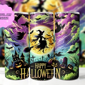 Happy Halloween Tumbler Wrap, 20 oz Skinny Tumbler Sublimation Design, Witch Tumbler Wrap, Halloween Tumbler Wrap, Digital Download