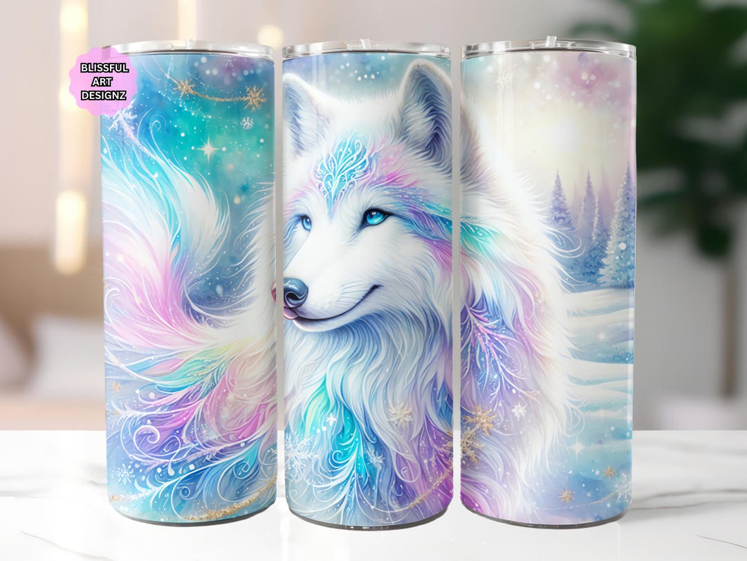 Pastel White Wolf 20 Oz Skinny Tumbler Sublimation Design, Wolf Tumbler ...