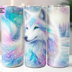 Pastel White Wolf 20 oz Skinny Tumbler Sublimation Design, Wolf Tumbler PNG, Arctic Wolf Tumbler Wrap, Winter Tumbler Wrap, Digital Download