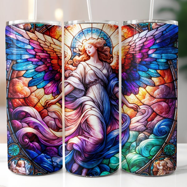 Angel Stained Glass 20 oz Skinny Tumbler Sublimatie Design, Straight Tumbler Wrap Digitale Download, Angel Tumbler Wrap, Commercieel Gebruik