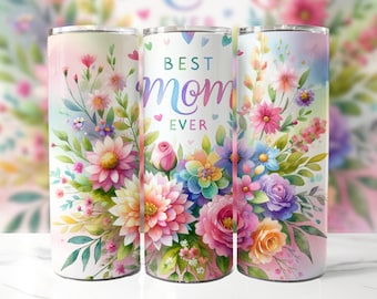 Diseño de sublimación para vaso delgado de 20 oz "La mejor mamá", envoltura para vaso del Día de la Madre, envoltura para vaso de mamá, PNG "La mejor mamá", descarga digital