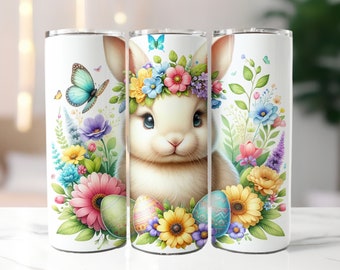 Cute Easter Bunny Tumbler Wrap, 20 oz Skinny Tumbler Sublimation Design, Easter Sublimation Design, Easter Tumbler Wrap, Instant Download