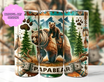 Vatertag Papa Bear Tumbler Wrap, 20 Unzen Skinny Tumbler Sublimation Design, Dad Tumbler Wrap, Vatertag Tumbler Wrap, digitaler Download