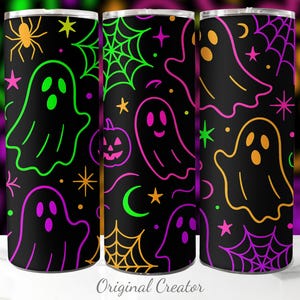 Neon Ghost Tumbler Wrap, 20 Unzen Skinny Tumbler Sublimationsdesign, Halloween Tumbler Wrap, Neon Halloween Png, gruselige PNG, digitaler Download