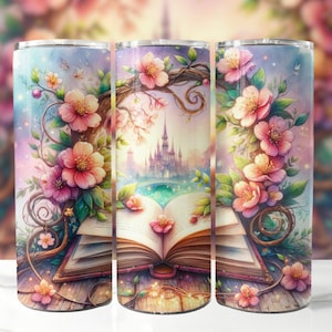 Fantasy Book 20 oz Skinny Tumbler Sublimation Design, Book Tumbler Wrap, Librarian Tumbler, Reading Tumbler Wrap, Instant Digital Download