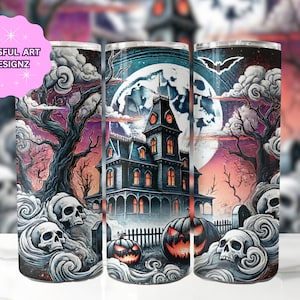 Halloween Haunted House 20 oz Skinny Tumbler Sublimation Design, Spooky Fall PNG, Pumpkin Tumbler, Halloween Tumbler Wrap, Digital Download