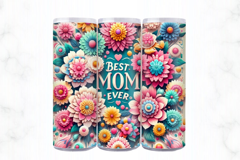 3D Best Mom Ever 20 Unze Skinny Tumbler Sublimation Design, Muttertag Tumbler Wrap, Mom Tumbler Wrap, Best Mom PNG, digitaler Download Bild 3