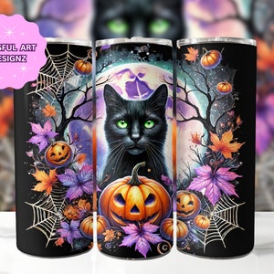 ハロウィン ブラック キャット タンブラー ラップ、20 オンス スキニー タンブラー 昇華デザイン、ハロウィン タンブラー ラップ、ハロウィン 昇華デザイン