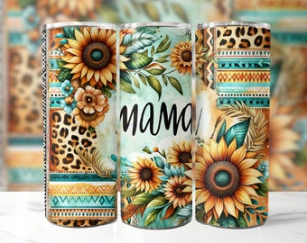Mama Sunflower Tumbler Wrap, 20 oz Skinny Tumbler Sublimation Design, Mama Tumbler Wrap, Mom Tumbler Wrap, Digital Download
