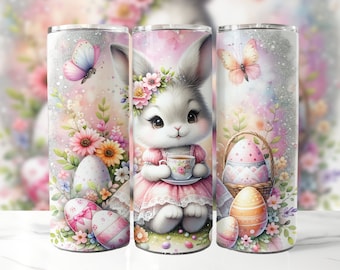 Easter Bunny Teacup 20 oz Skinny Tumbler Sublimation Design, Easter Sublimation, Bunny Tumbler Wrap, Easter Tumbler Wrap, Digital Download