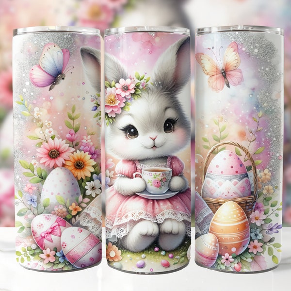 Easter Bunny Teacup 20 oz Skinny Tumbler Sublimation Design, Easter Sublimation, Bunny Tumbler Wrap, Easter Tumbler Wrap, Digital Download