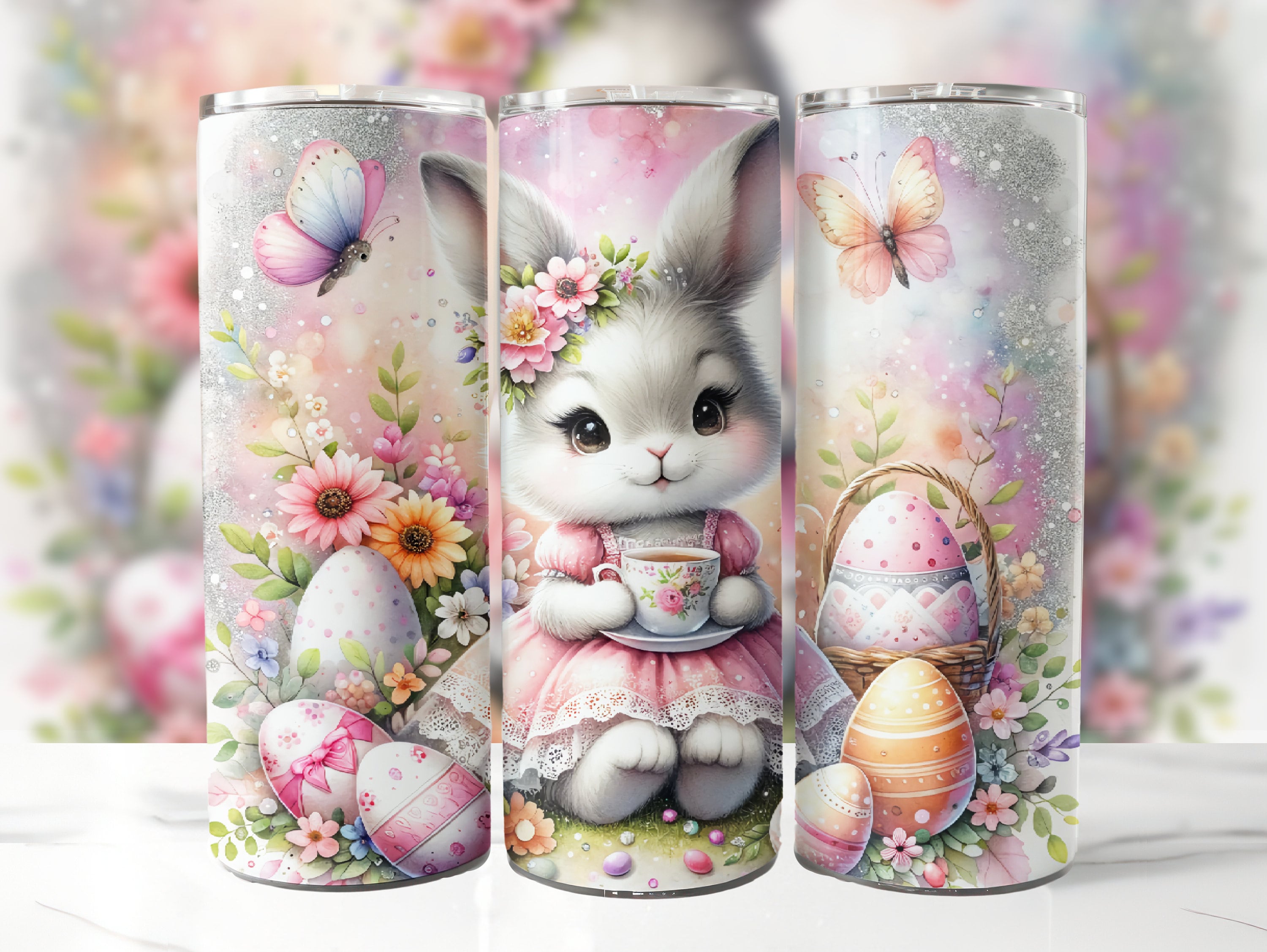 Easter Bunny Teacup 20 Oz Skinny Tumbler Sublimation Design, Easter ...