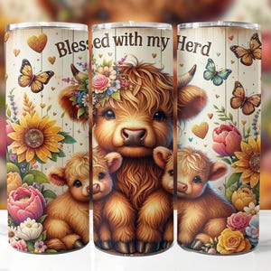 Blessed With My Herd 20 oz Skinny Tumbler Sublimation Design, Highland Cow Tumbler Wrap, Mom Tumbler Wrap, Digital Download