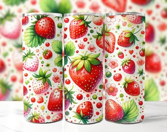 Strawberry 20 oz Skinny Tumbler Sublimation Design, Strawberry Tumbler Wrap, Strawberry PNG, Fruit Tumbler, Instant Digital Download