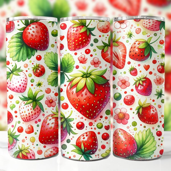 Strawberry 20 oz Skinny Tumbler Sublimation Design, Strawberry Tumbler Wrap, Strawberry PNG, Fruit Tumbler, Instant Digital Download