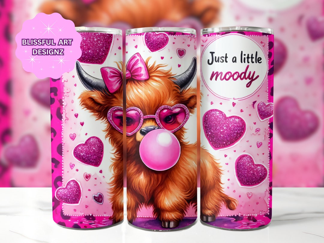 Moody Pink Highland Cow 20 Oz Skinny Tumbler Sublimation Design ...
