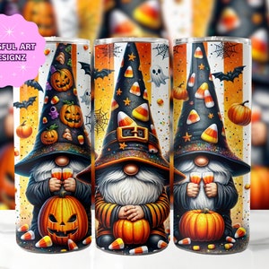 Halloween Gnomes Tumbler Wrap, 20 oz Skinny Tumbler Sublimation Design, Spooky Gnomes Tumbler, Halloween Tumbler Wrap, Digital Download