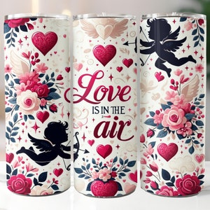 Love Is In The Air 20 oz Skinny Tumbler Sublimation Design, Straight Tumbler Wrap PNG, Valentine Tumbler Wrap, Instant Digital Download