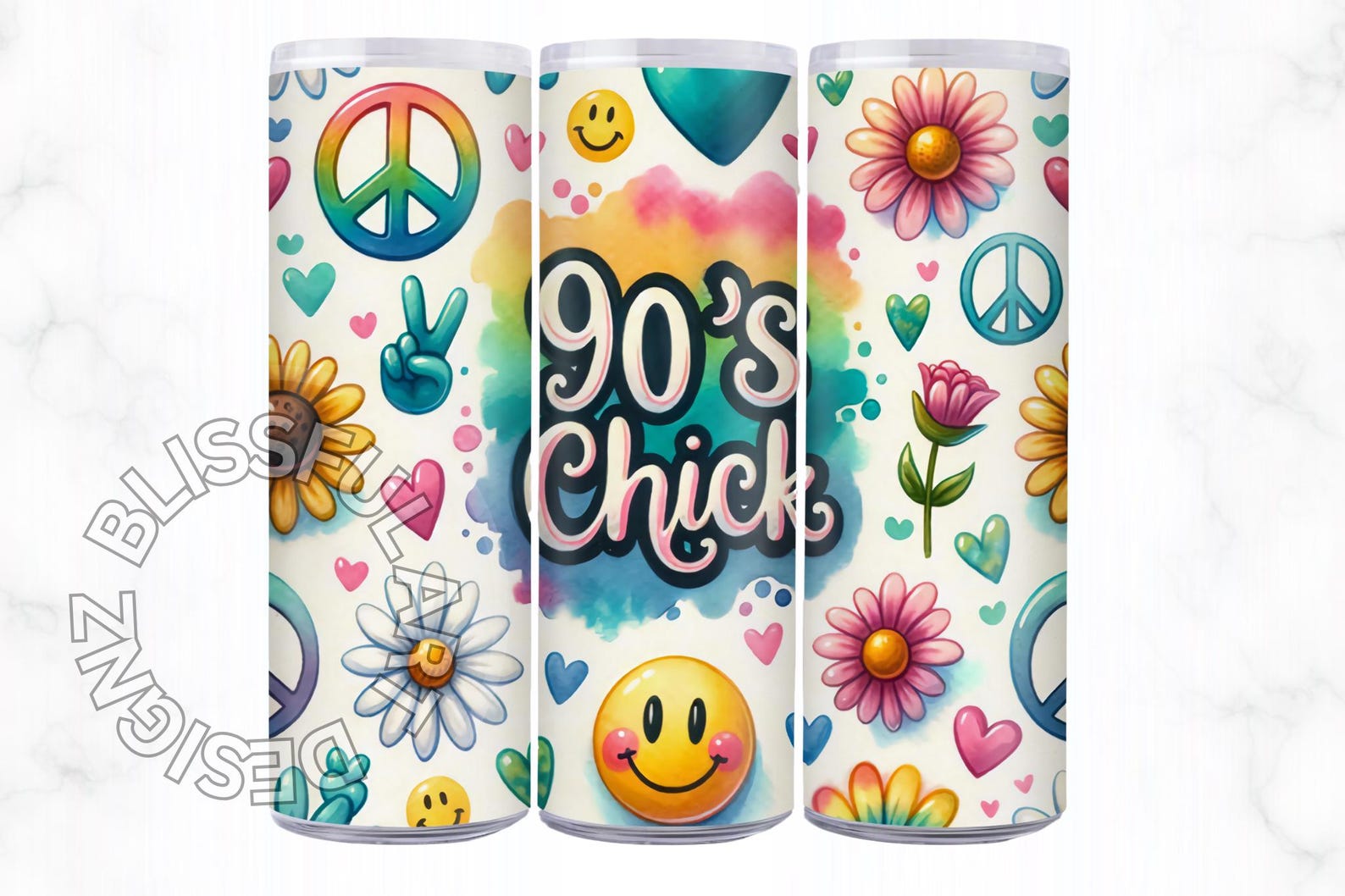 Retro 90s Smiley Face Tumbler Wrap PNG, Peace Sign Daisy Aesthetic 20oz ...