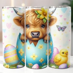 Easter Egg Highland Cow 20 oz Skinny Tumbler Sublimation Design, Highland Cow Tumbler Wrap, Easter Tumbler Wrap, Instant Digital Download