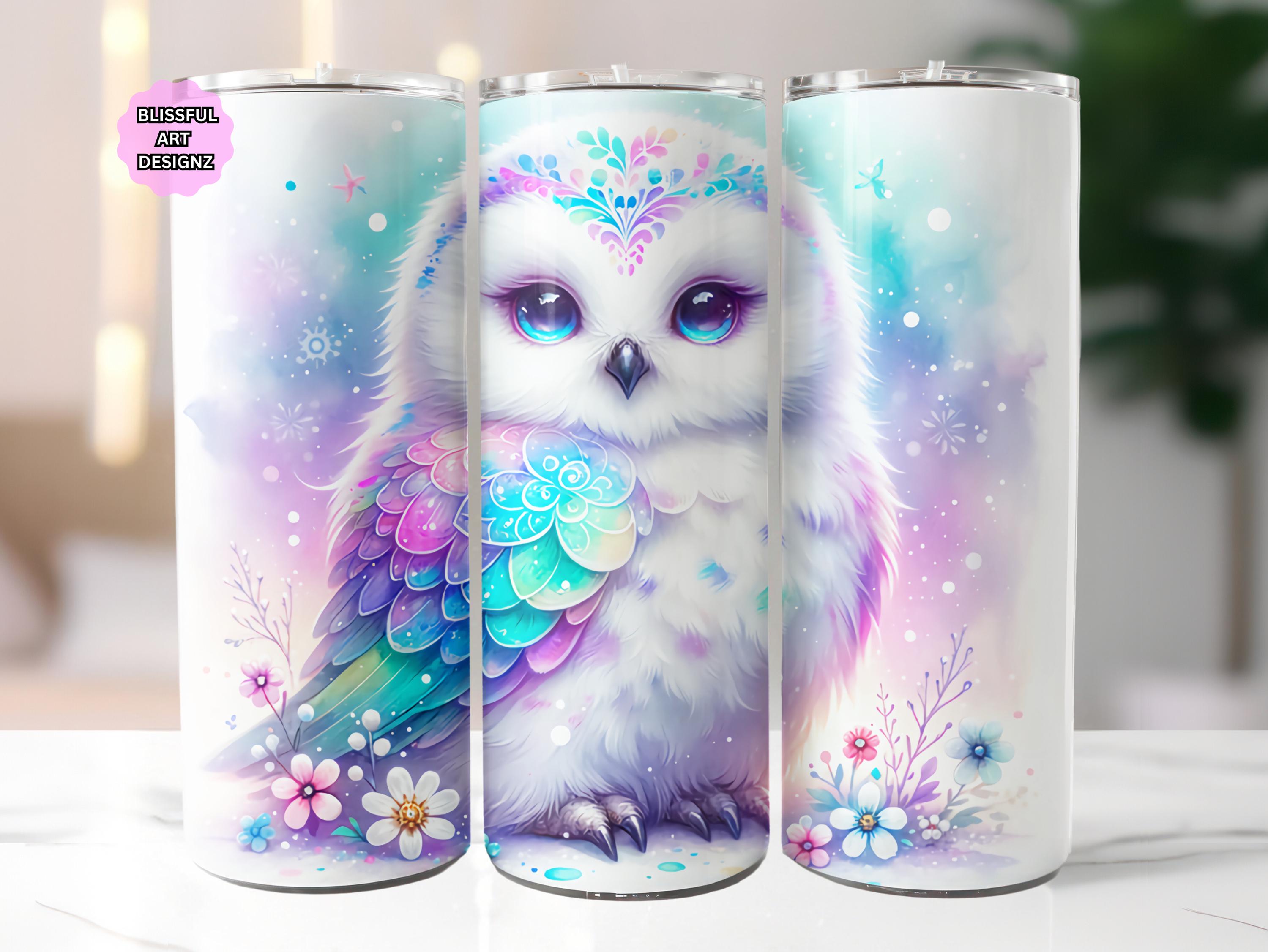Pastel White Owl 20 oz Skinny Tumbler Sublimation Design, Owl Tumbler Wrap, Owl Sublimation Design P