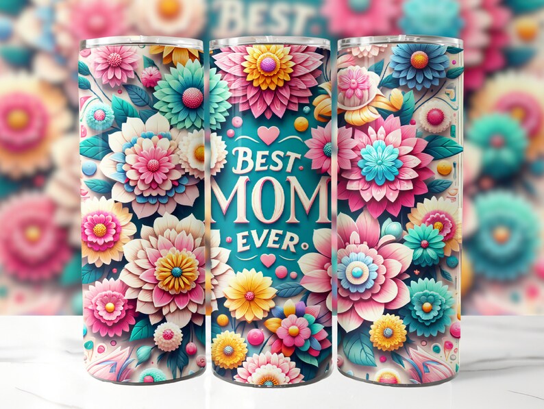 3D Best Mom Ever 20 Unze Skinny Tumbler Sublimation Design, Muttertag Tumbler Wrap, Mom Tumbler Wrap, Best Mom PNG, digitaler Download Bild 1
