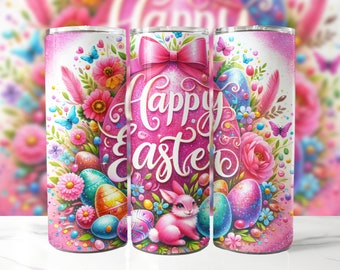 Happy Easter 20 oz Skinny Tumbler Sublimation Design, Easter Tumbler Wrap, Easter PNG, Digital Download