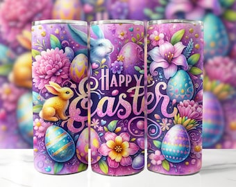 Purple Happy Easter 20 oz Skinny Tumbler Sublimation Design, Easter Sublimation Design, Easter PNG, Easter Tumbler Wrap, Digital Download