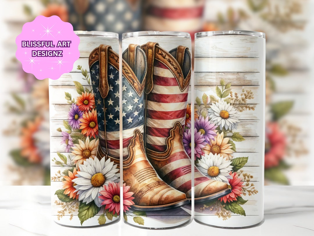 4th of July Cowgirl Boots 20 Oz Skinny Tumbler Sublimation Design ...