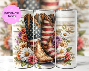 4th Of July Cowgirl Boots 20 oz Skinny Tumbler Sublimation Design, Cowgirl Boots PNG, Patriotic Tumbler Wrap, 4th Of July Tumbler Wrap