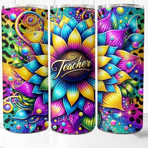 Zonnebloemen leraar beker wrap 20oz magere beker png sublimatie ontwerp, leraar waardering beker png, terug naar school beker omslag