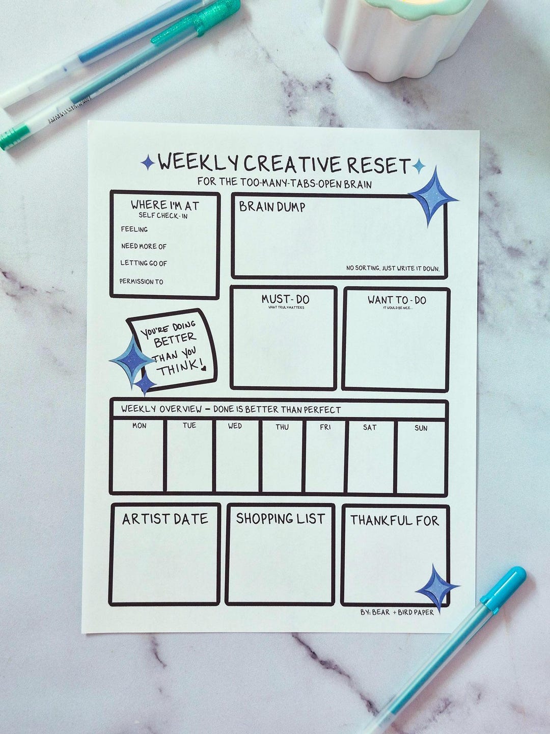 Weekly Creative Reset Printable | Brain Dump | ADHD Planning | Digital ...