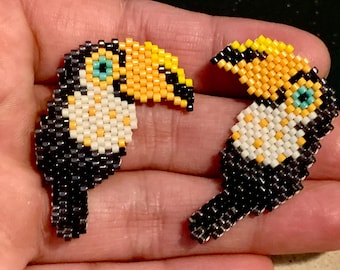 Beaded toucan bird stud earrings, Handmade bead bird earrings, Unique toucan earrings, exclusive one of a kind earrings, gift for her