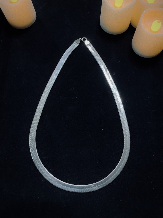 925 Sterling Silver Herringbone Necklace, Flex La… - image 1