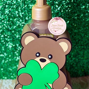 The Original St Patrick’s Day Teddy Bear Hand Soap Holder, Gift,Bath Body Soap Holder, St Patrick’s Season, Foam Soap Holder, Clover
