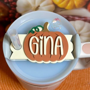 Personalized Pumpkin Tumbler Name Tag, 40 oz Tumbler Plate Topper, Fall Topper, Custom Tag, Acrylic, Tumbler Accessory Name, Pumpkin Spice