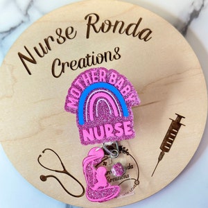 Mother Baby Nurse Badge Reel, Labor and Delivery Badge Reel, Postpartum Nurse, Medical Gift