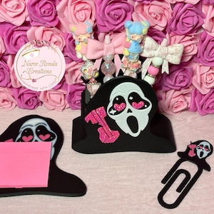 Ghost Pen Holder, Pencil Holder, Pink Desk Aesthetic, Slasher, Halloween, Notepad Holder, Paperclip Set