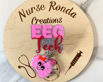 EEG Tech Badge Reel, Electroencephalography Badge Reel, EEG Technician, Gift, Brain Badge Reel, ID Badge Holder