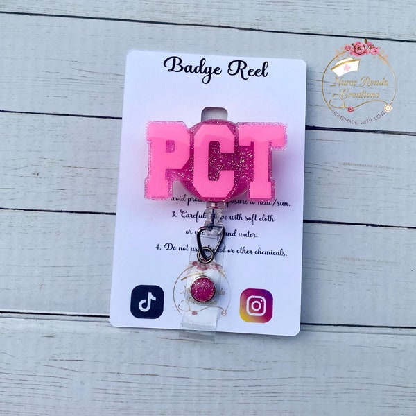 PCT Badge Reel, Employee Gift, PCT Life, Glitter Badge Reel, Patient Care Technician